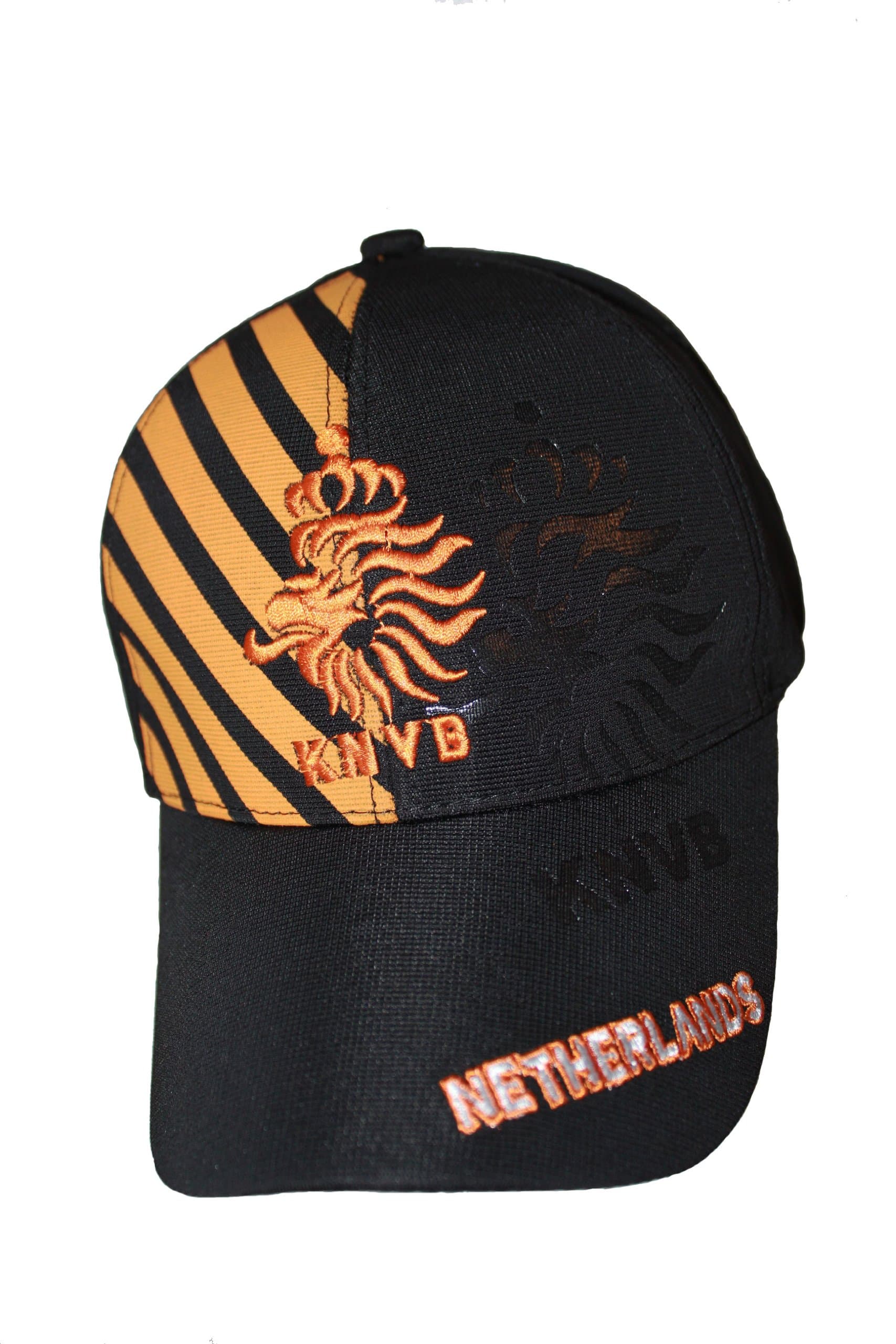 Netherlands Black with Orange Stripes KNVB Logo Flexfit Hat Cap