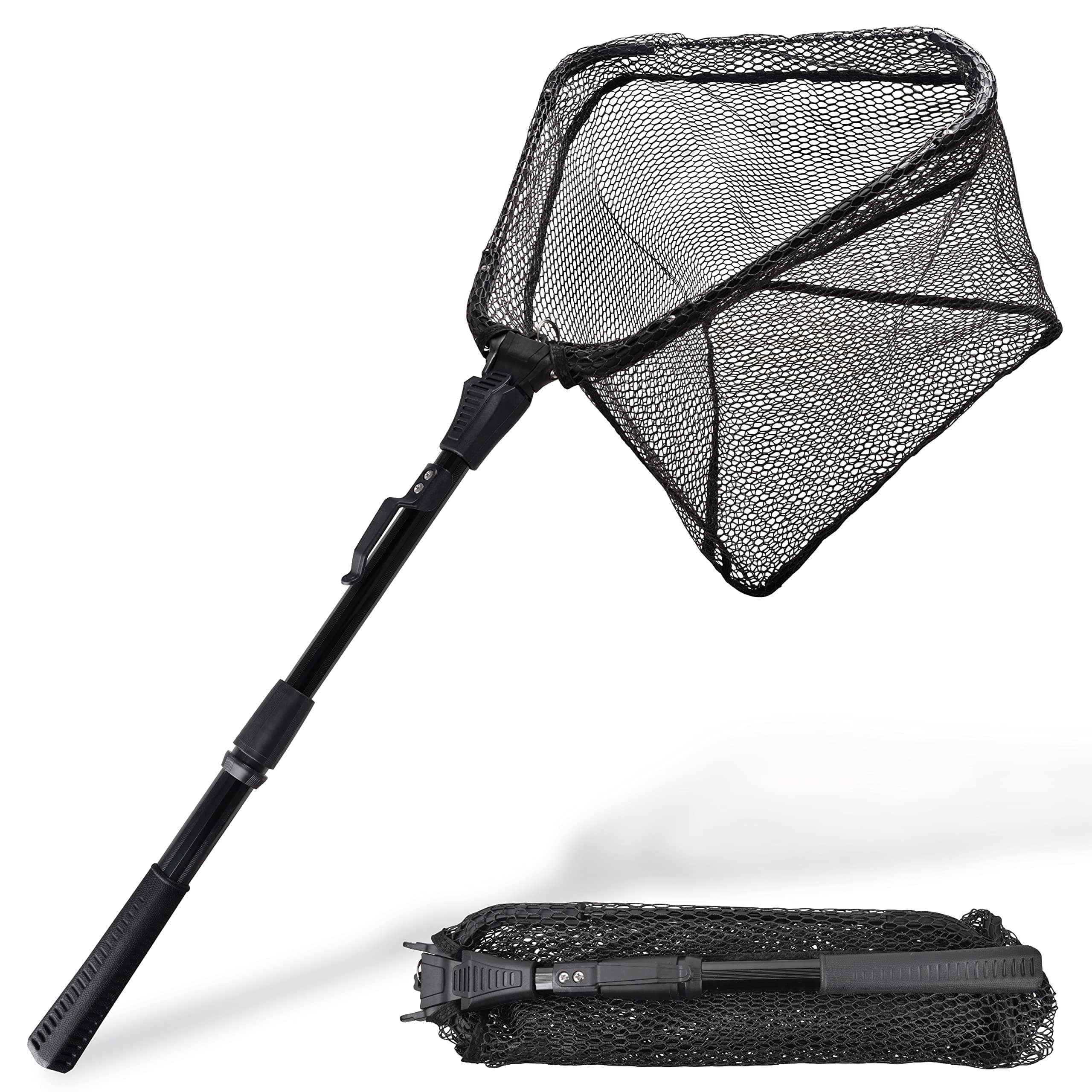 Landing Nets for Fishing with Fixed/Telescopic Rod Handle, Foldable Fish Net Extendable Handle Portable Nylon Net for Pike, Salmon, Trout, Catfish, Easy to Catch and Release