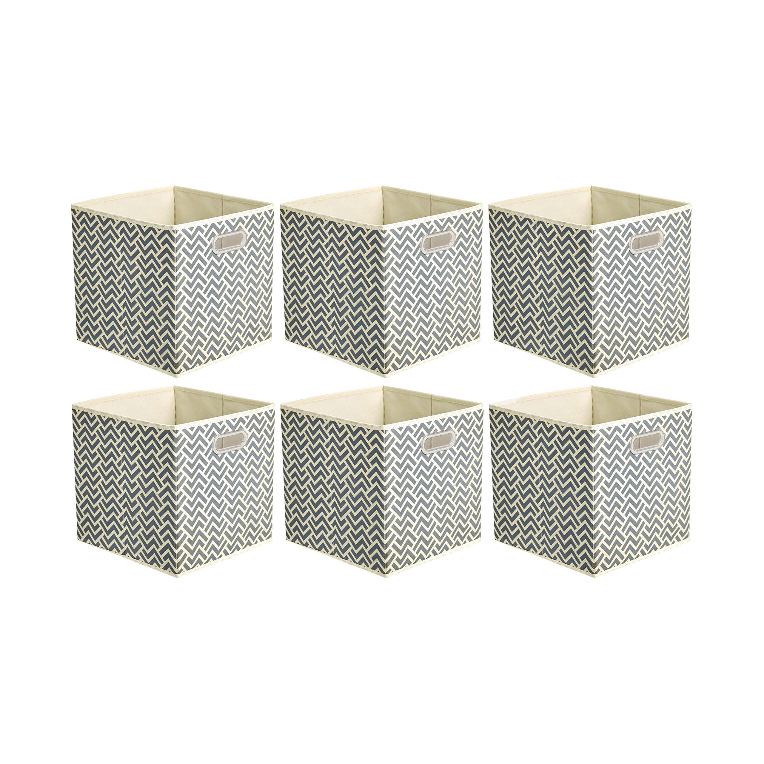 Amazon Basics Collapsible Cube Storage Organizer Bins, 6-Pack, 10.5 x 10.5 x 11 inches, Chevron Grey