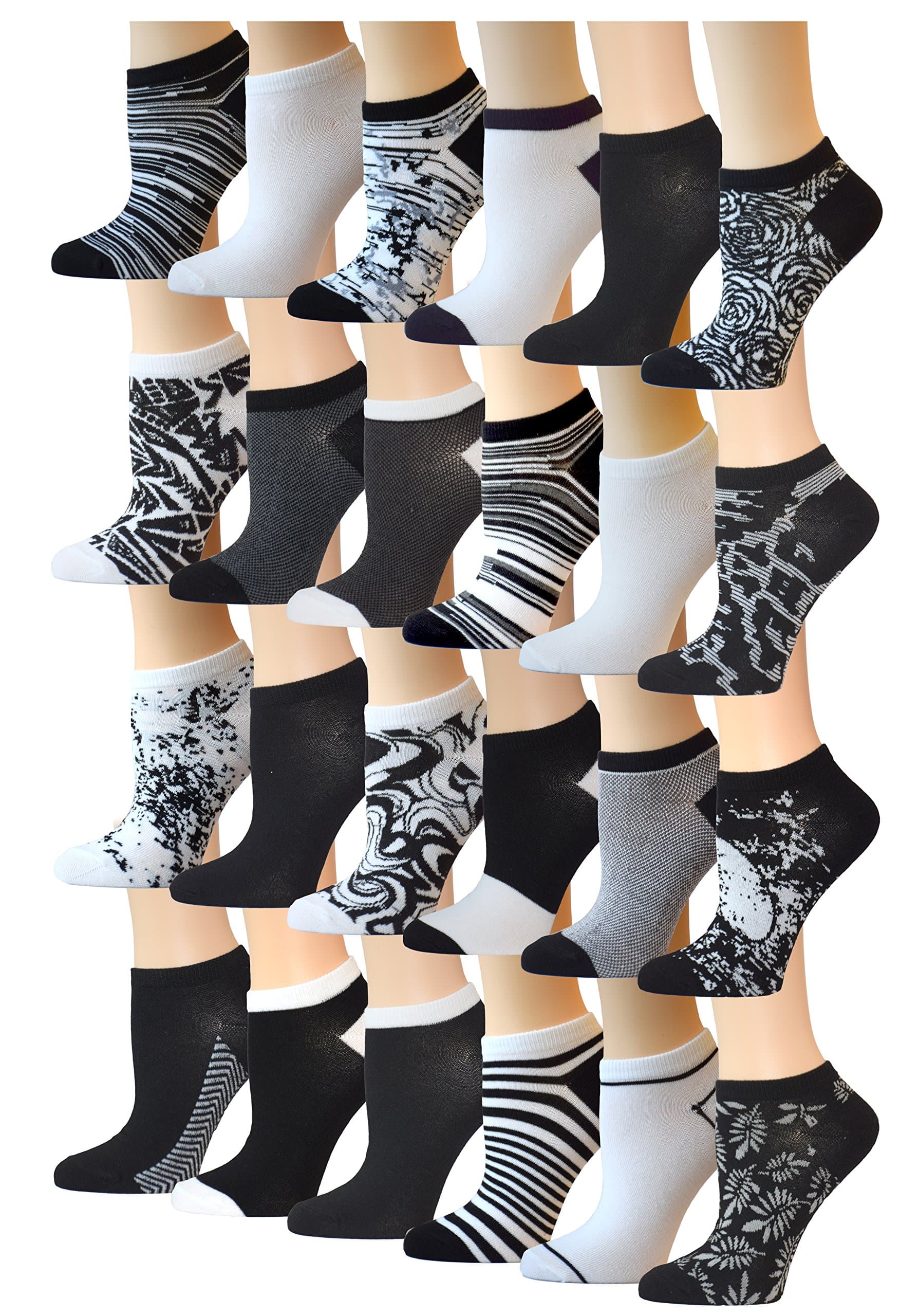 TOP STEP Women's 24 Pairs Colorful Patterned Low Cut/No Show Socks