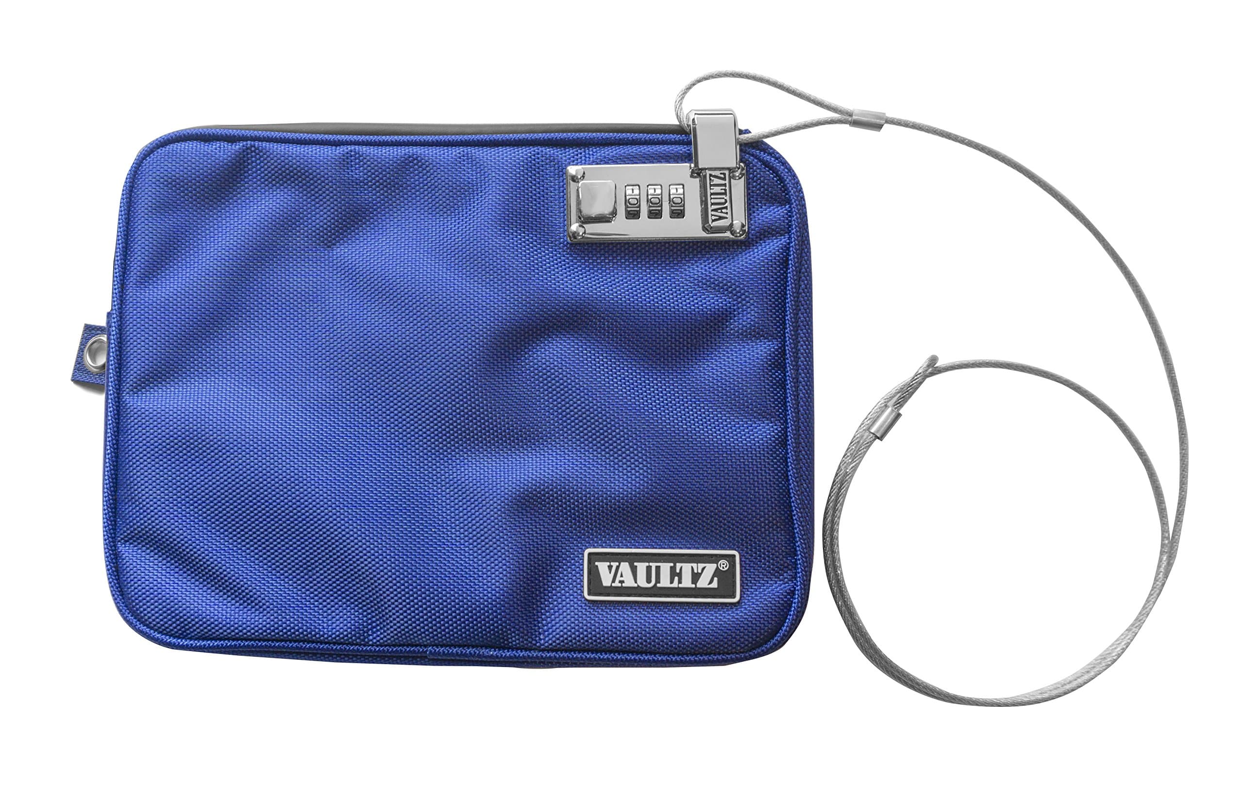 Vaultz Locking Pool Pouch - Water-Resistant Combination Locking Pouch w/Tether for Cash, Pool, Beach, Bank, or Travel - 7.5 x 9 Inches, Medium, Blue