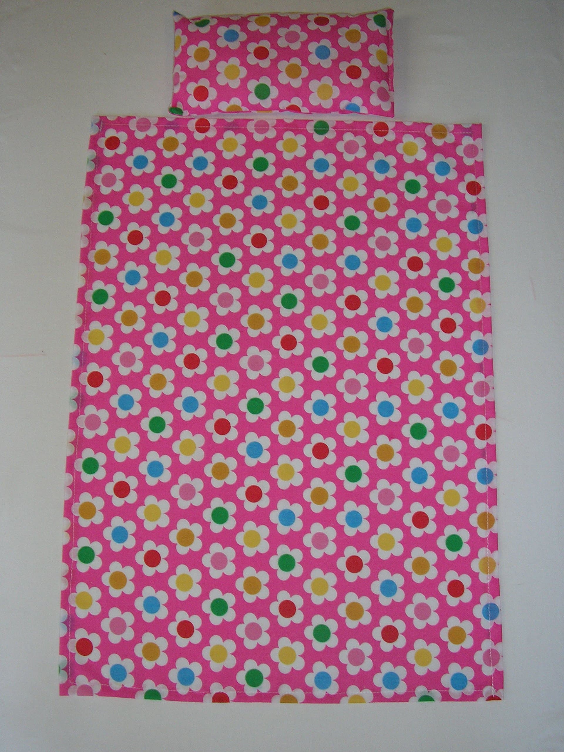 Hand Made by Aunty Mabel Dolls Cot Bedding Set (pink flower)