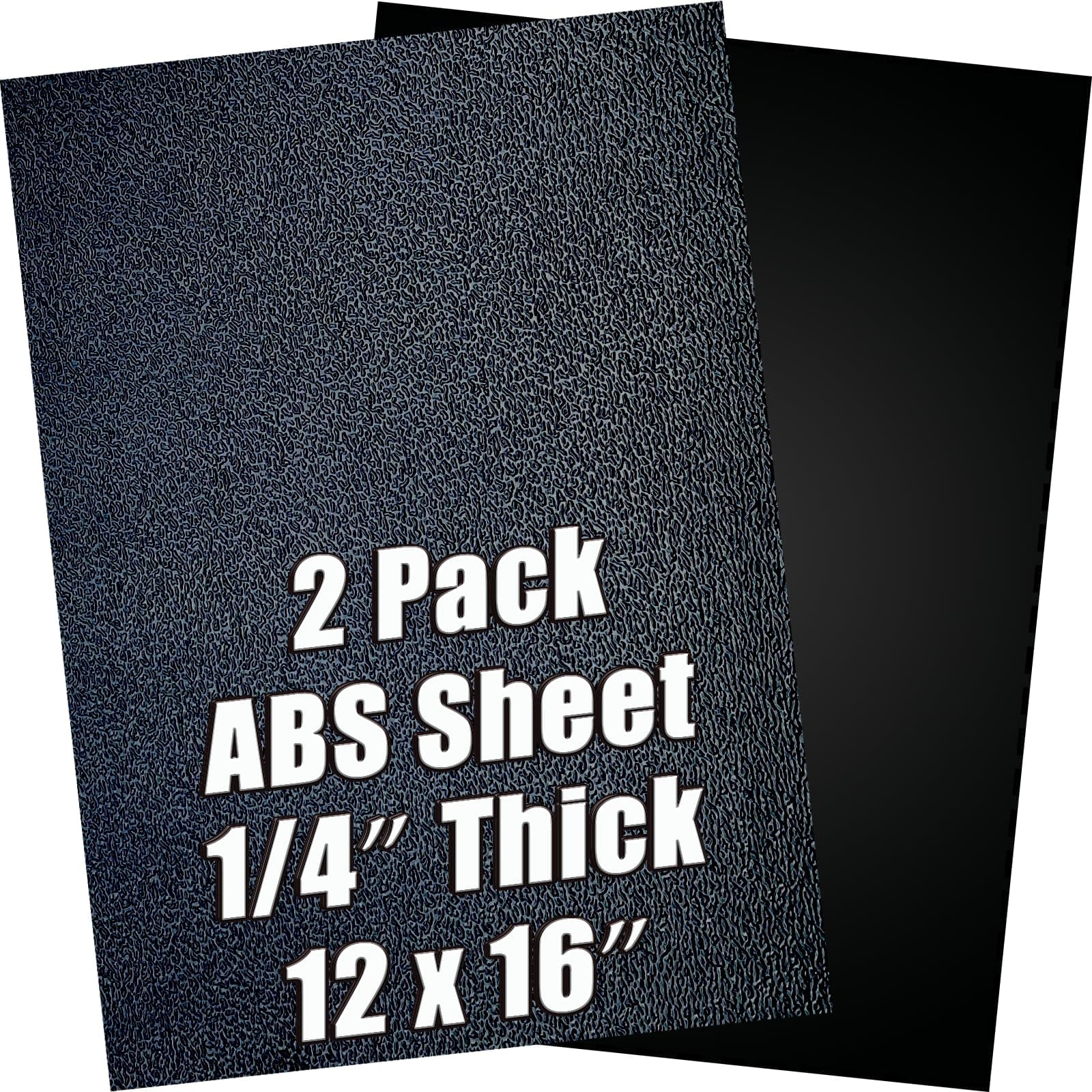 ABS Plastic Sheet 1/4 Inch Thick 12" x 16" (2-Pack),Black Rigid Moldable Panel with Different Surfaces (Textured Front & Smooth Back) for Structural Parts, Amp Mounting, and DIY Home Decor, etc.