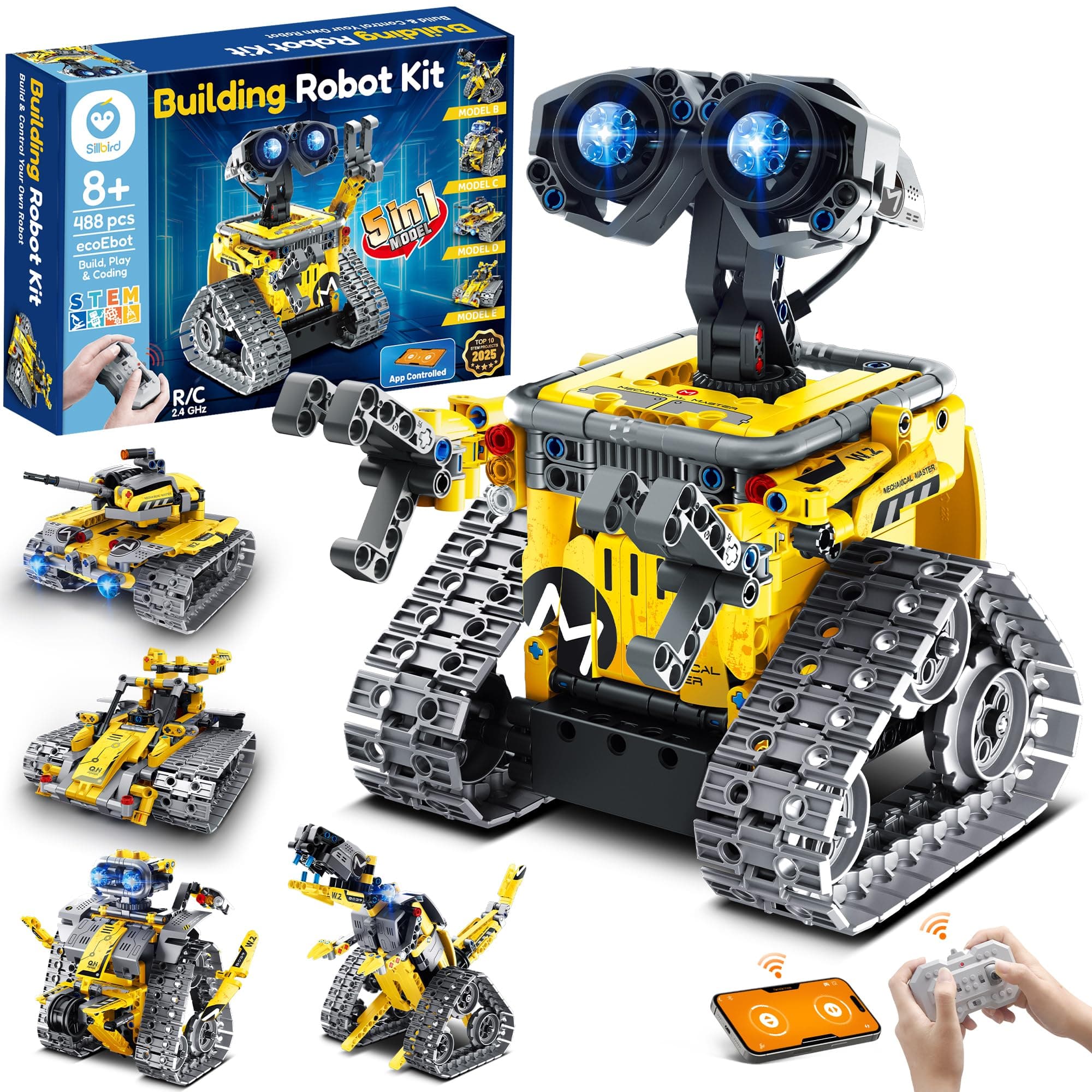 - Robot Building Kit with Remote Control STEM Gifts for Boys Age 8-13, Technic Coding Robotic Toys for Kids Birthday, Buildable 5in1 Models with 488 Pieces