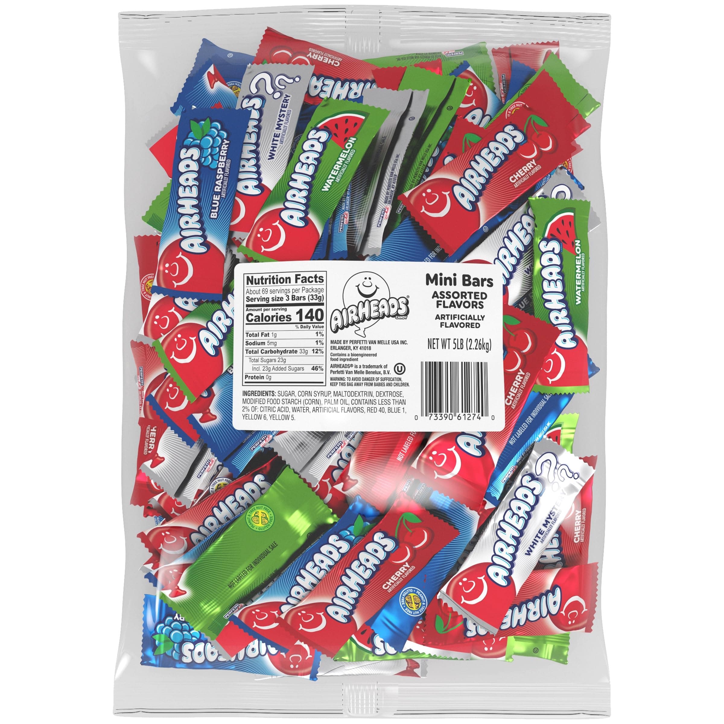 Mini Candy Bars, Taffy Variety Pack, Individually Wrapped Bulk Candy, Six Assorted Fruit Flavors Artificially Flavored, 5 Pound Bag