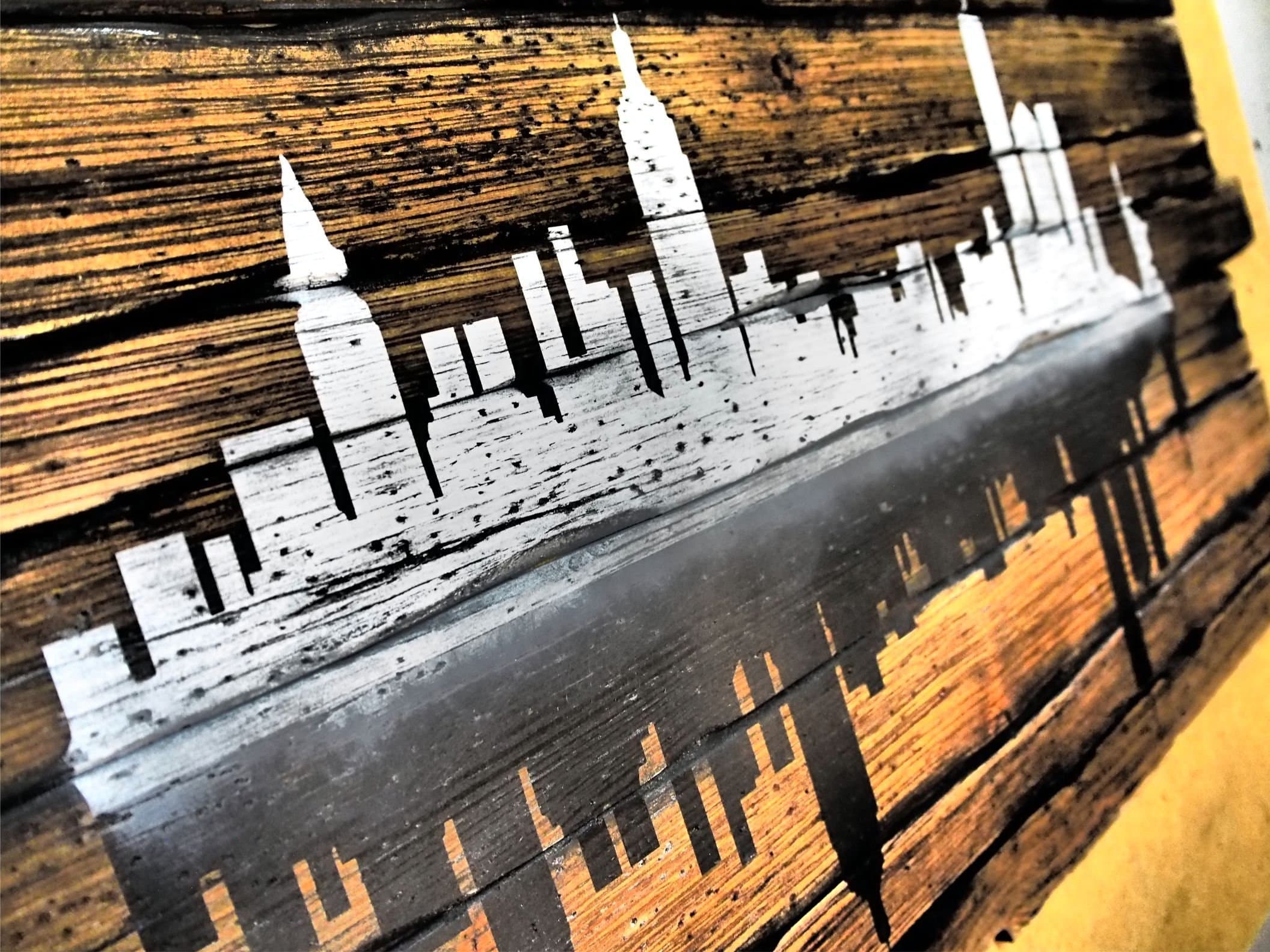 City Skylines decor sign | Rustic decor | Hand-painted theme of your choosing on distressed wood boards | Personalized gift, painting on wood the skyline of your favorite city