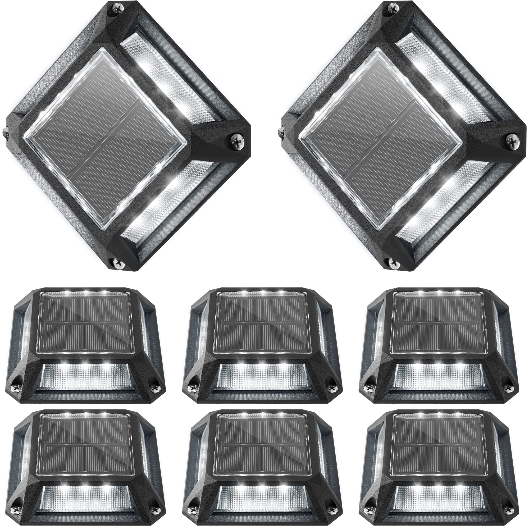 Solar Deck Lights Driveway Dock Lights 8 Pack 12 LEDs Outdoor IP68 Waterproof Road Markers for Step Backyard Path Walkway (Cool White)