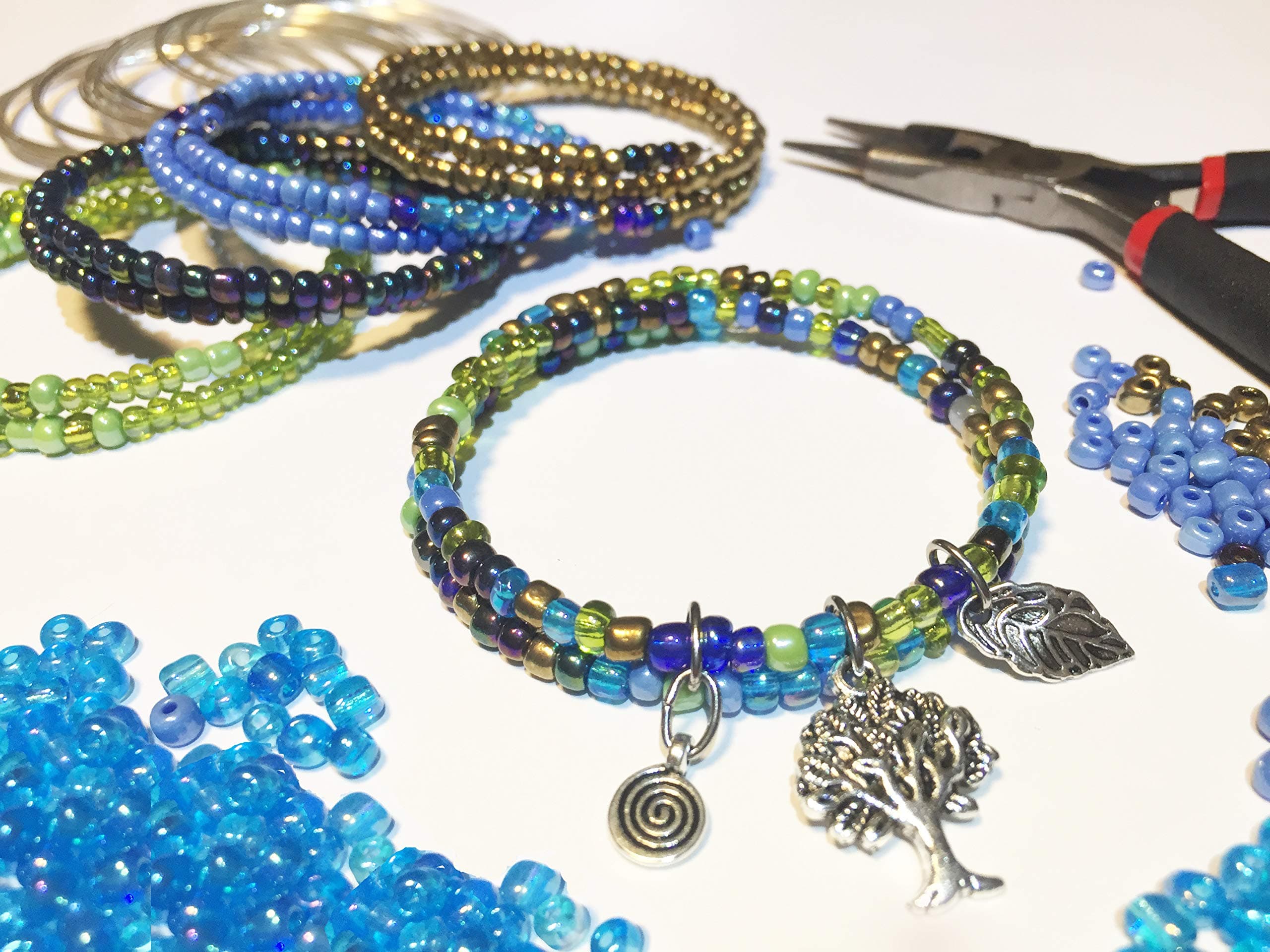 Creative Oasis Complete Jewelry Making Starter Kit for Teens and Adults. Memory Wire for Bracelets, Glass Seed Beads, Charms, Jump Rings and Pliers. (Bead Set, Enchanted Forest)