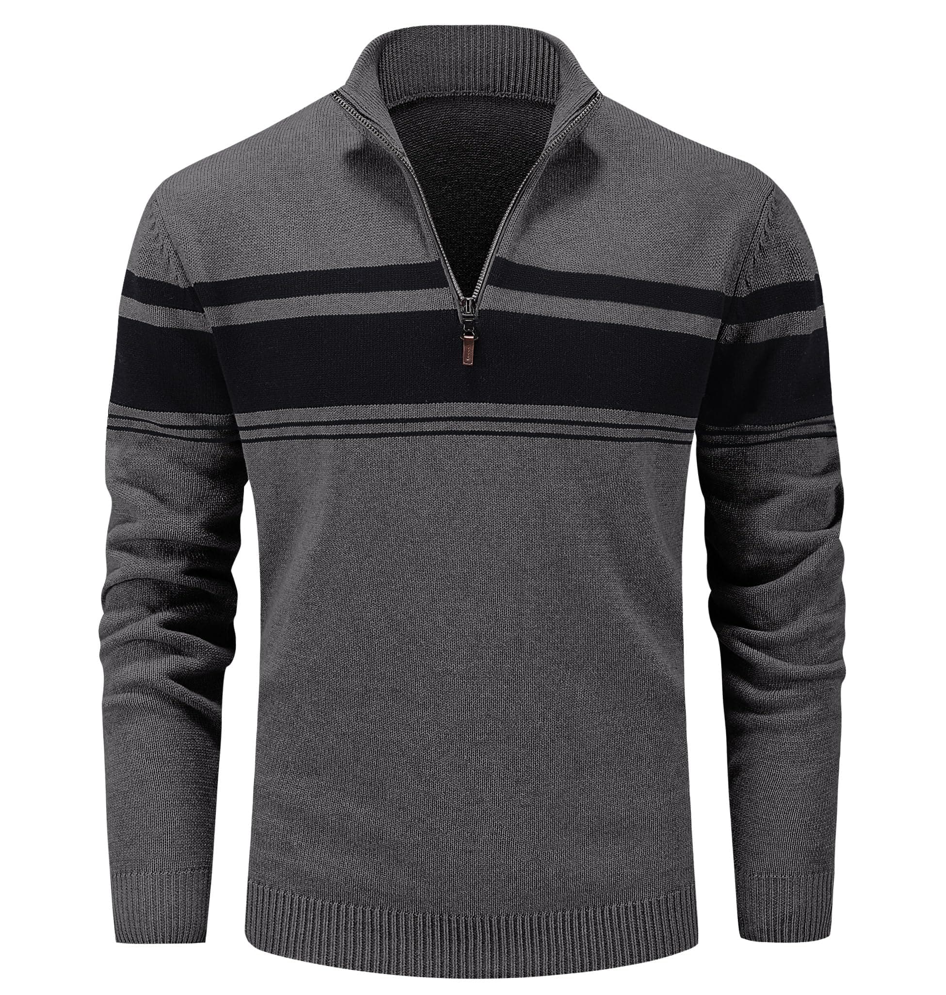 MAGCOMSEN Men's Sweaters 1/4 Zip Up Casual Striped Pullover Polo Sweaters Fall Winter Sweatshirts, Dark Grey, XXL