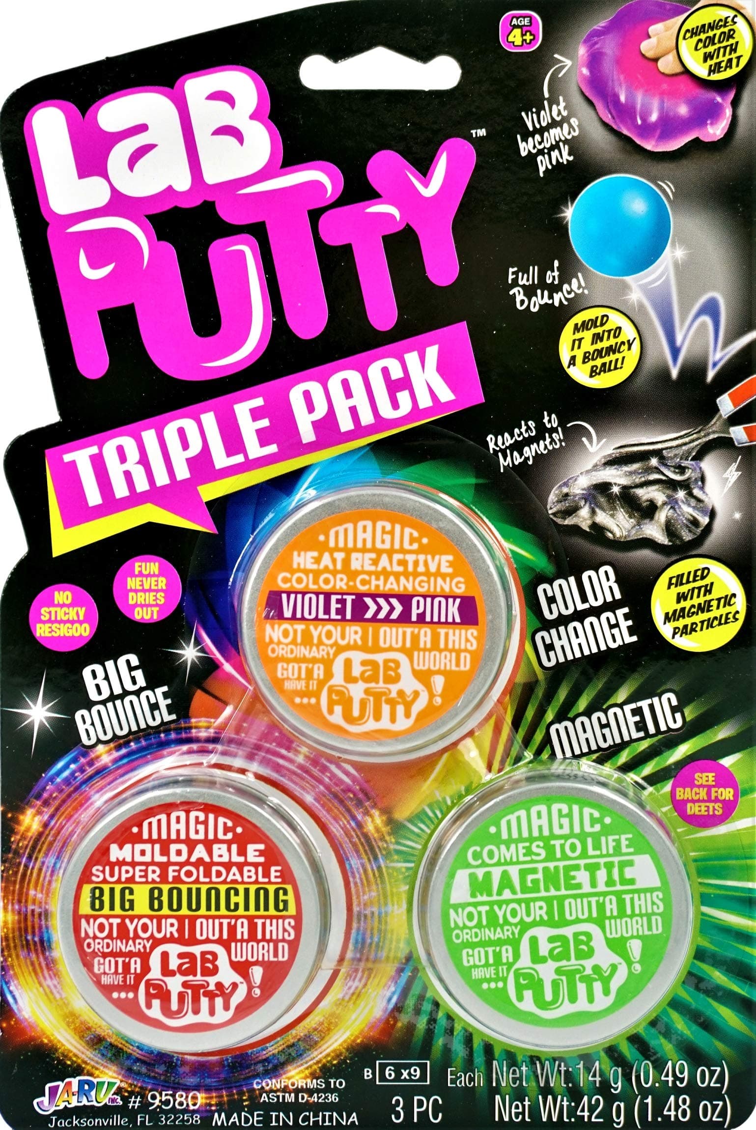 Lab Putty Bundle Set (1 Pack, 3 Units Assorted) Glow in The Dark Slime, Clear Putty, Bouncing Putty, Attracts to Magnet, Color Changing Putty for Kids. Slime Party Favors for Kids. 9580-1