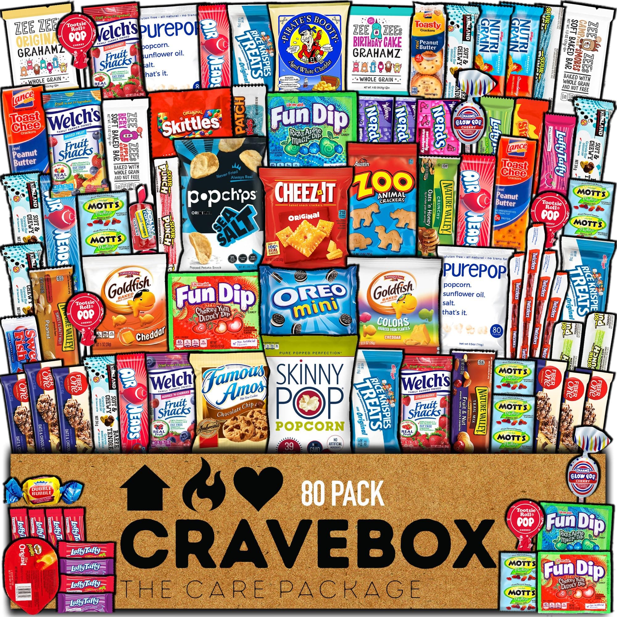 CRAVEBOX Snack Box Variety Pack Care Package (80 Count) Easter Treats Gift Basket Boxes Adults Kids Grandkids Guys Women Men Boyfriend Birthday Cookies Chips Mix College Office Back to School